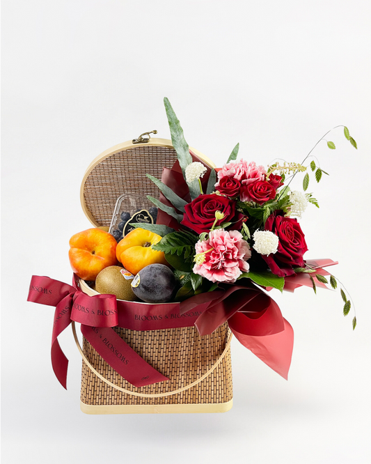 Fruit Basket with Flower Bouquet